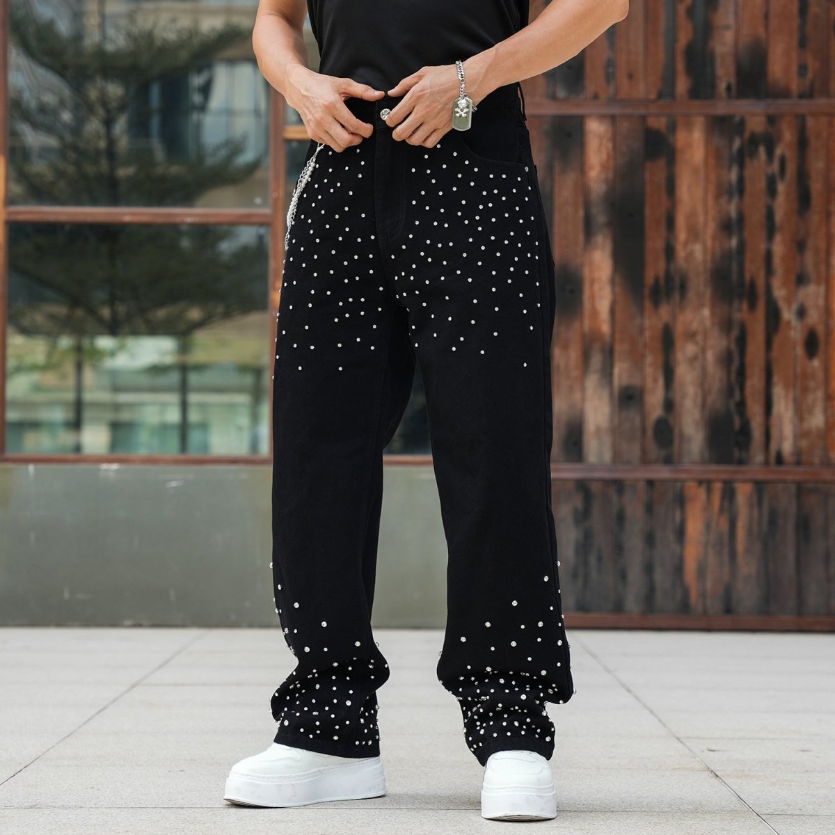 <font dir="auto" style="vertical - align: inherit;"><font dir="auto" style="vertical - align: inherit;">European and American export exclusive diamond - encrusted trendy loose straight leg jeans for men, Amazon cross - border e - commerce, rhinestone - studded TK plu - Oversized Streetwear - Korean Streetstyle - Collective Oversized