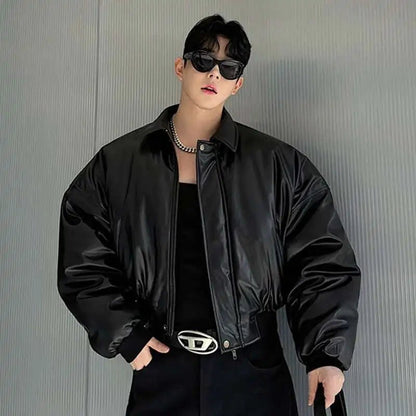 Boxy PU Leather Jacket - Oversized Streetwear - Korean Streetstyle - Collective Oversized