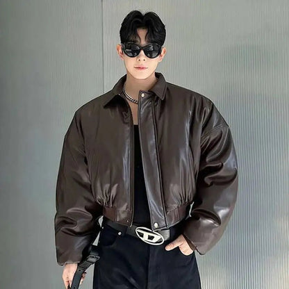 Boxy PU Leather Jacket - Oversized Streetwear - Korean Streetstyle - Collective Oversized