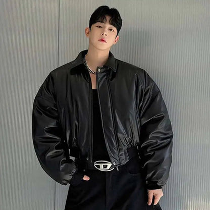 Boxy PU Leather Jacket - Oversized Streetwear - Korean Streetstyle - Collective Oversized