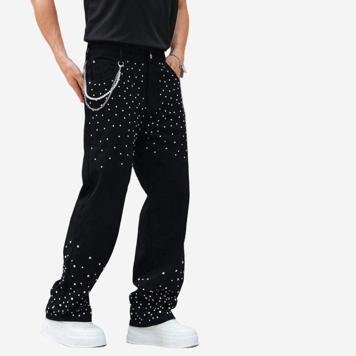 Cascading Rhinestone Pants Rhinestone-studded Pants – Collective Oversized