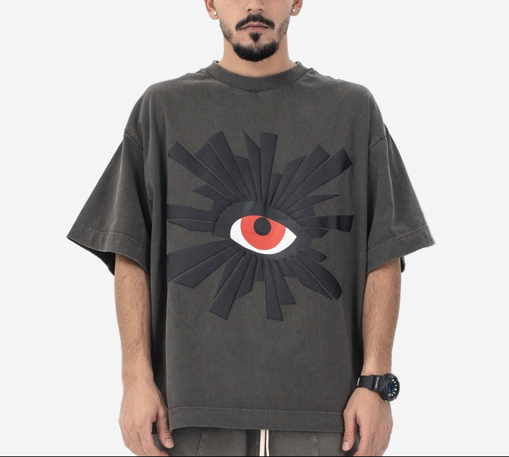 <font dir="auto" style="vertical - align: inherit;"><font dir="auto" style="vertical - align: inherit;">Lanhai Men's Clothing 2025 Spring and Summer New Product Heavy Weight 300g Eyes of All Vision American Fashion Brand Retro High Street Short Sleeve T-Shirt - Oversized Streetwear - Korean Streetstyle - Collective Oversized