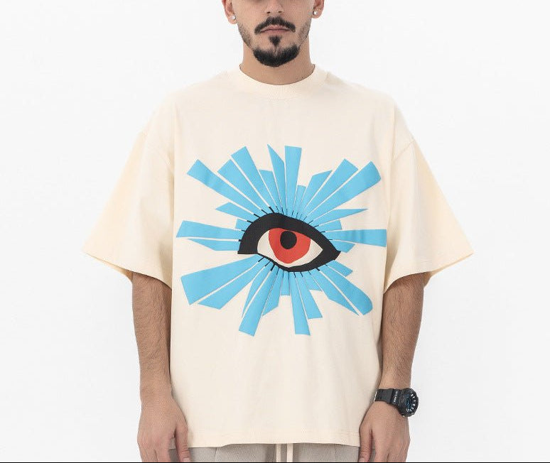 <font dir="auto" style="vertical - align: inherit;"><font dir="auto" style="vertical - align: inherit;">Lanhai Men's Clothing 2025 Spring and Summer New Product Heavy Weight 300g Eyes of All Vision American Fashion Brand Retro High Street Short Sleeve T-Shirt - Oversized Streetwear - Korean Streetstyle - Collective Oversized