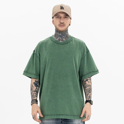 <font dir="auto" style="vertical - align: inherit;"><font dir="auto" style="vertical - align: inherit;">Lanhai Men's Wear | Spring and Summer Washed 270g Reverse Car Technology Loose Pure Color Trendy Brand Heavy Cotton Off - Shoulder Short - Sleeved T-Shirt</fon - Oversized Streetwear - Korean Streetstyle - Collective Oversized
