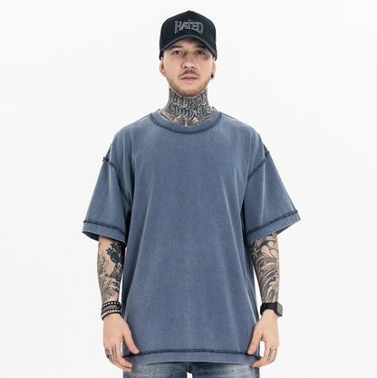 <font dir="auto" style="vertical - align: inherit;"><font dir="auto" style="vertical - align: inherit;">Lanhai Men's Wear | Spring and Summer Washed 270g Reverse Car Technology Loose Pure Color Trendy Brand Heavy Cotton Off - Shoulder Short - Sleeved T-Shirt</fon - Oversized Streetwear - Korean Streetstyle - Collective Oversized