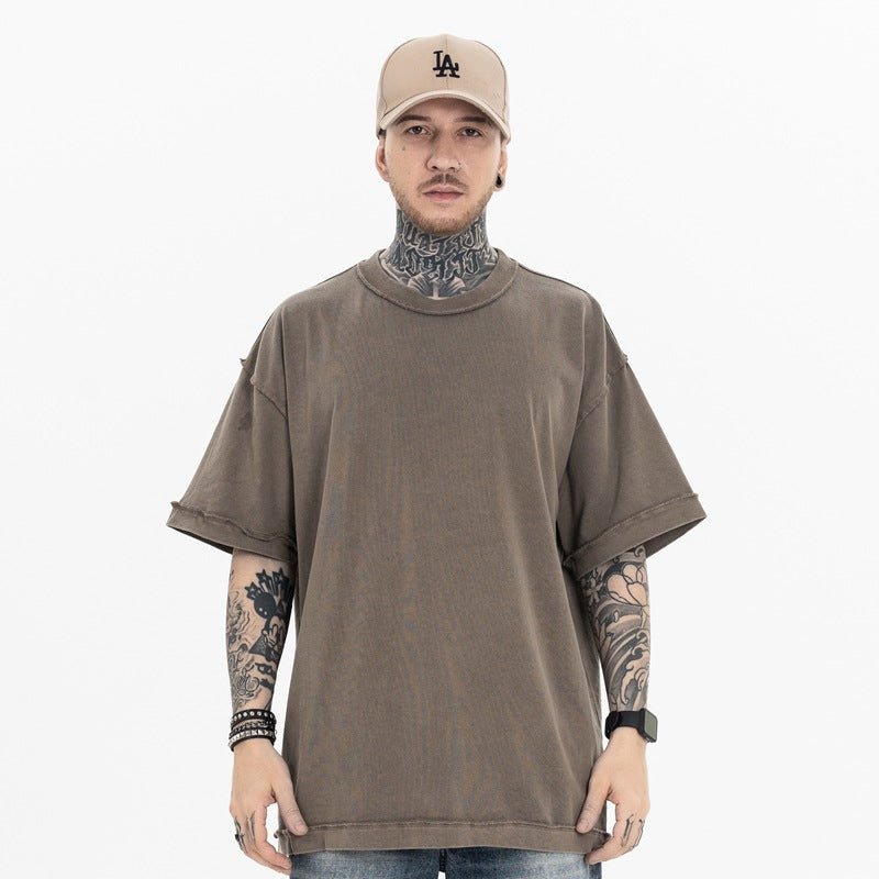 <font dir="auto" style="vertical - align: inherit;"><font dir="auto" style="vertical - align: inherit;">Lanhai Men's Wear | Spring and Summer Washed 270g Reverse Car Technology Loose Pure Color Trendy Brand Heavy Cotton Off - Shoulder Short - Sleeved T-Shirt</fon - Oversized Streetwear - Korean Streetstyle - Collective Oversized