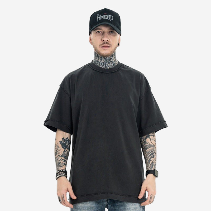 <font dir="auto" style="vertical - align: inherit;"><font dir="auto" style="vertical - align: inherit;">Lanhai Men's Wear | Spring and Summer Washed 270g Reverse Car Technology Loose Pure Color Trendy Brand Heavy Cotton Off - Shoulder Short - Sleeved T-Shirt</fon - Oversized Streetwear - Korean Streetstyle - Collective Oversized