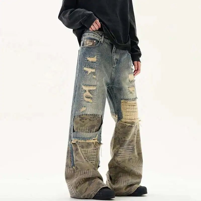 Patchwork Camo Pants - Oversized Streetwear - Korean Streetstyle - Collective Oversized